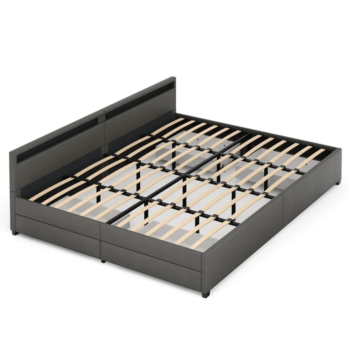 Lederbett LED LUNARA 280 x 200 cm anthrazit