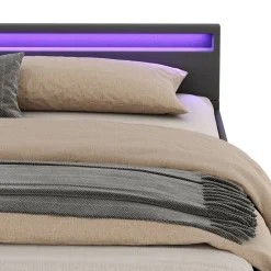 Lederbett LED LUNARA 280 x 200 cm anthrazit