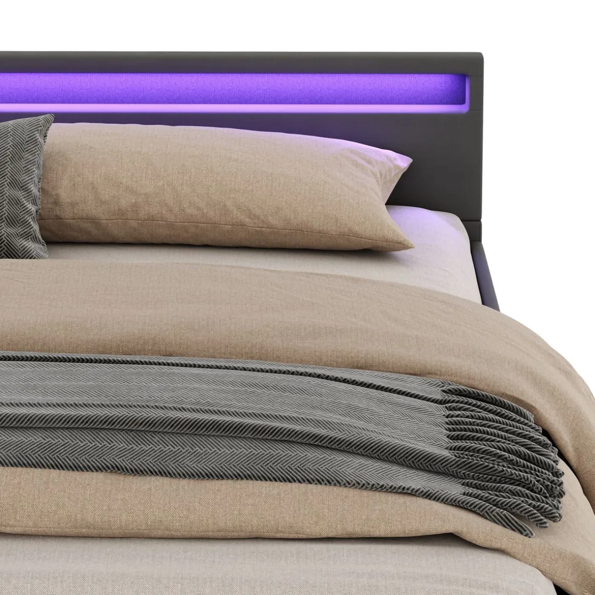 Lederbett LED LUNARA 280 x 200 cm anthrazit