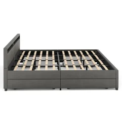 Lederbett LED LUNARA 280 x 200 cm anthrazit