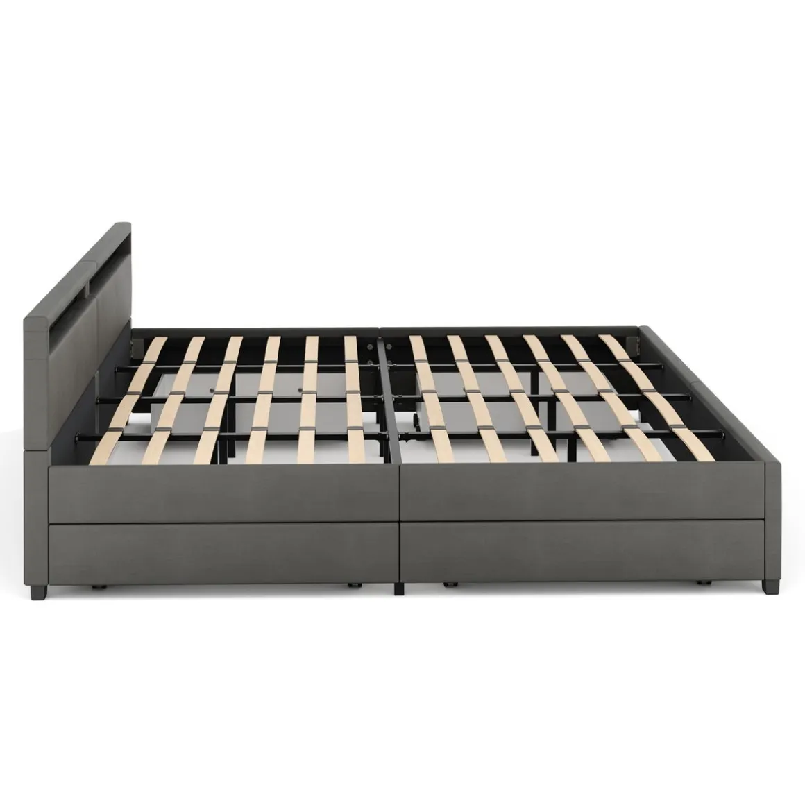 Lederbett LED LUNARA 280 x 200 cm anthrazit