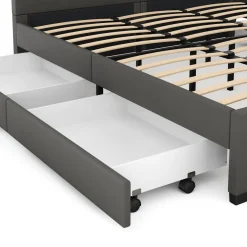 Lederbett LED LUNARA 200 x 200 cm anthrazit