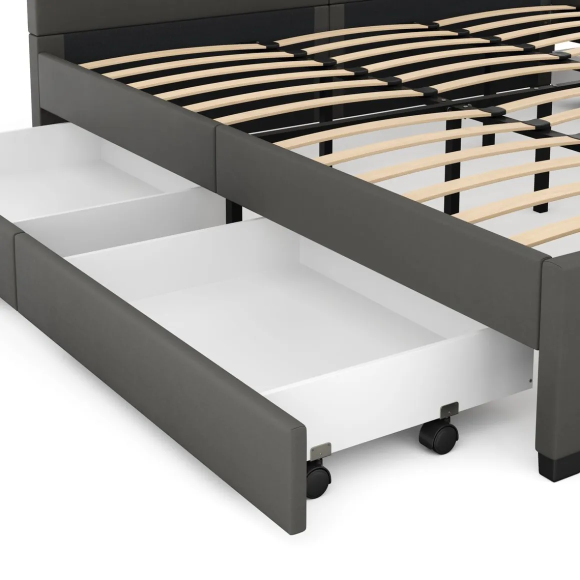 Lederbett LED LUNARA 200 x 200 cm anthrazit