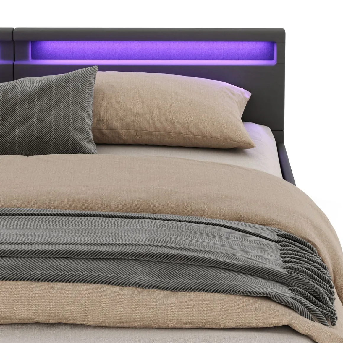 Lederbett LED LUNARA 200 x 200 cm anthrazit