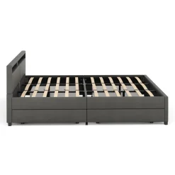 Lederbett LED LUNARA 200 x 200 cm anthrazit