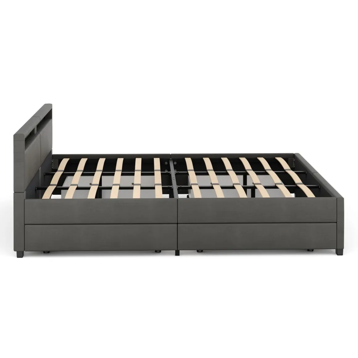 Lederbett LED LUNARA 200 x 200 cm anthrazit