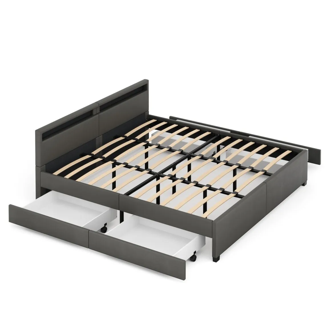 Lederbett LED LUNARA 200 x 200 cm anthrazit