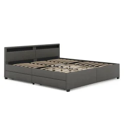 Lederbett LED LUNARA 200 x 200 cm anthrazit