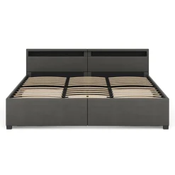 Lederbett LED LUNARA 200 x 200 cm anthrazit