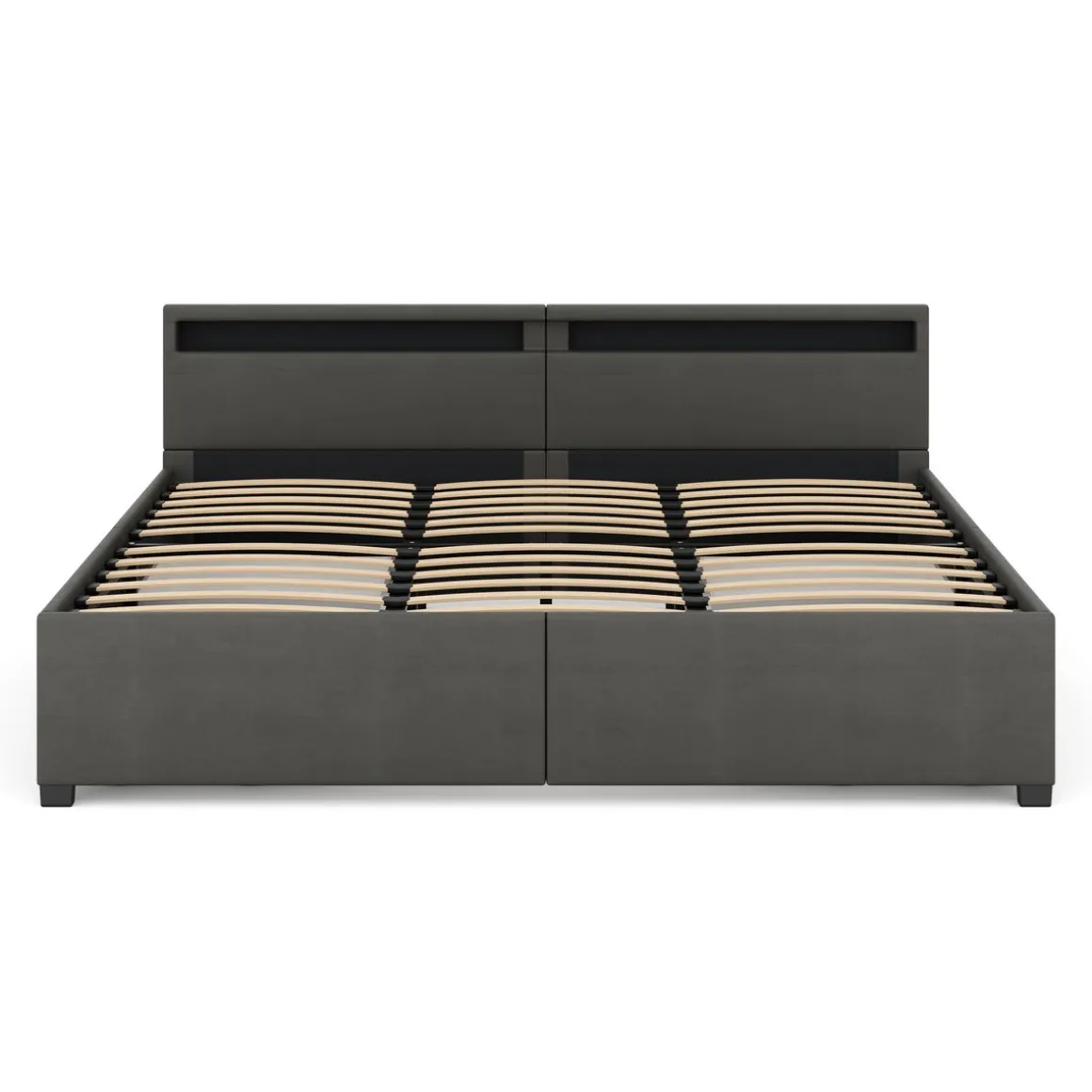 Lederbett LED LUNARA 200 x 200 cm anthrazit