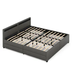 Lederbett LED LUNARA 200 x 200 cm anthrazit
