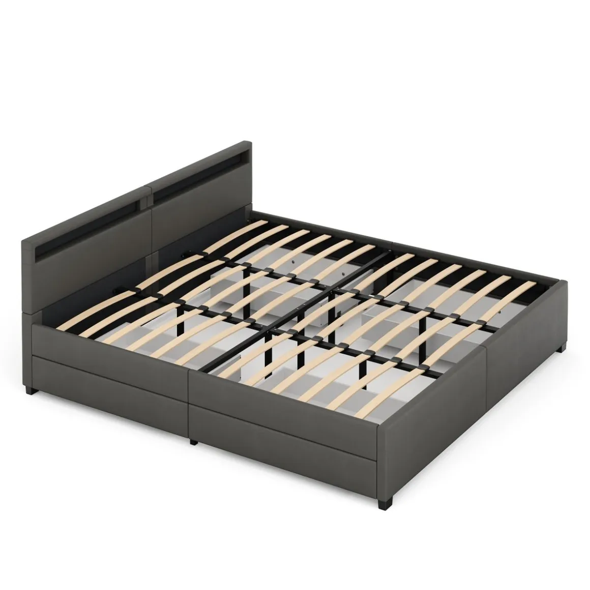 Lederbett LED LUNARA 200 x 200 cm anthrazit