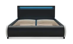 Lederbett LED SIESTA 140 x 200 cm schwarz