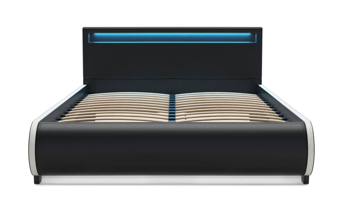 Lederbett LED SIESTA 140 x 200 cm schwarz
