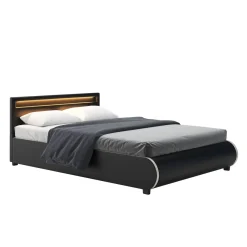 Lederbett LED SIESTA 140 x 200 cm schwarz