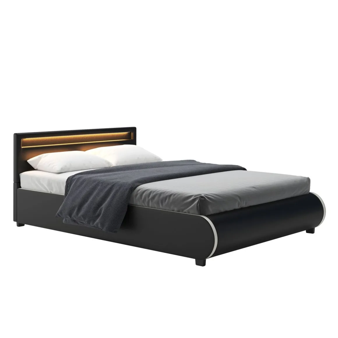 Lederbett LED SIESTA 140 x 200 cm schwarz