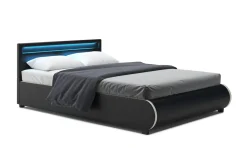 Lederbett LED SIESTA 140 x 200 cm schwarz