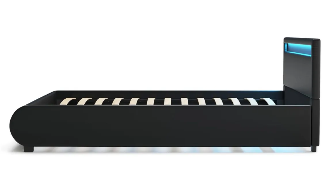 Lederbett LED SIESTA 140 x 200 cm schwarz