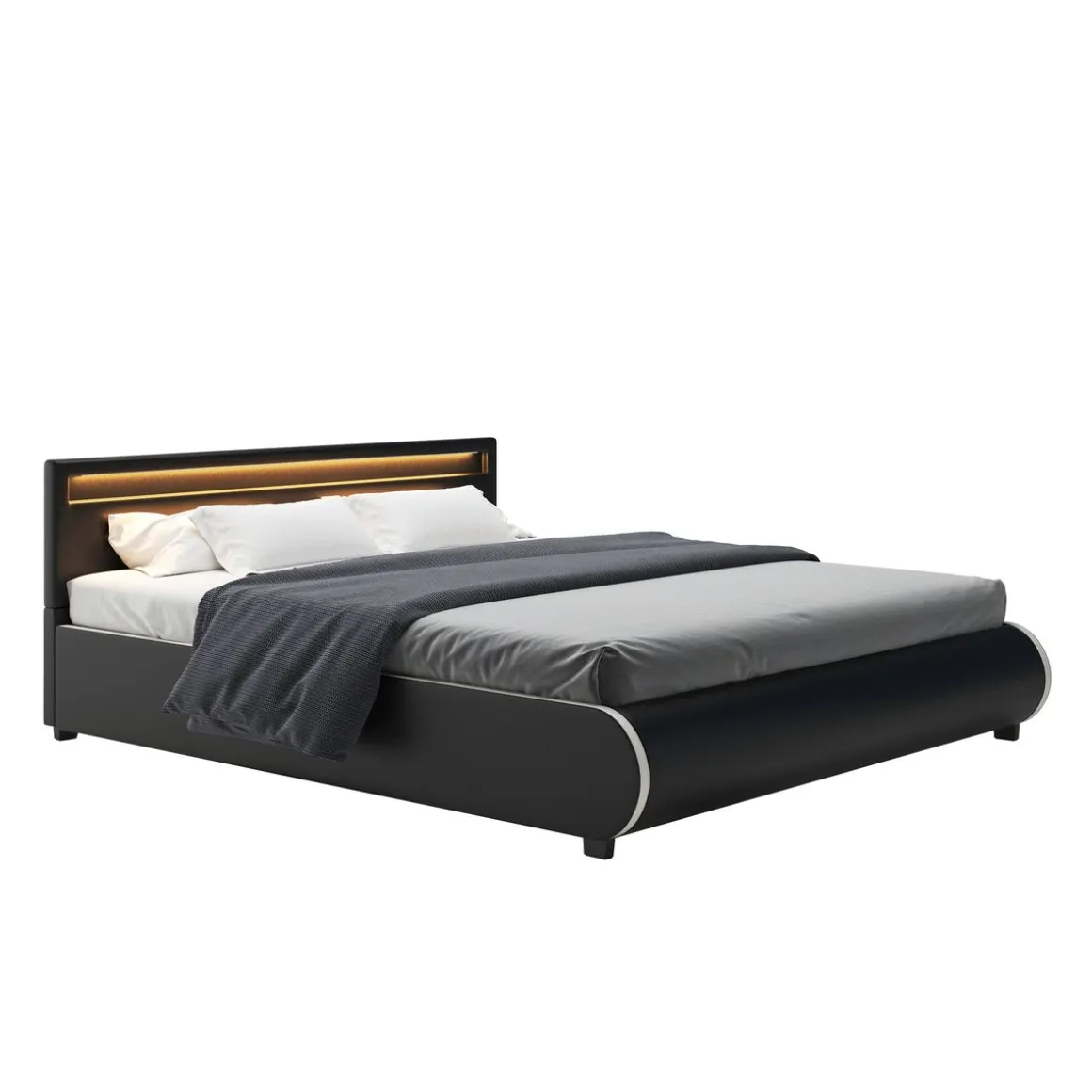 Lederbett LED SIESTA 180 x 200 cm schwarz