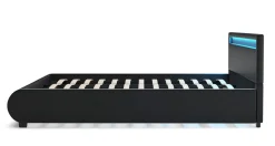 Lederbett LED SIESTA 180 x 200 cm schwarz