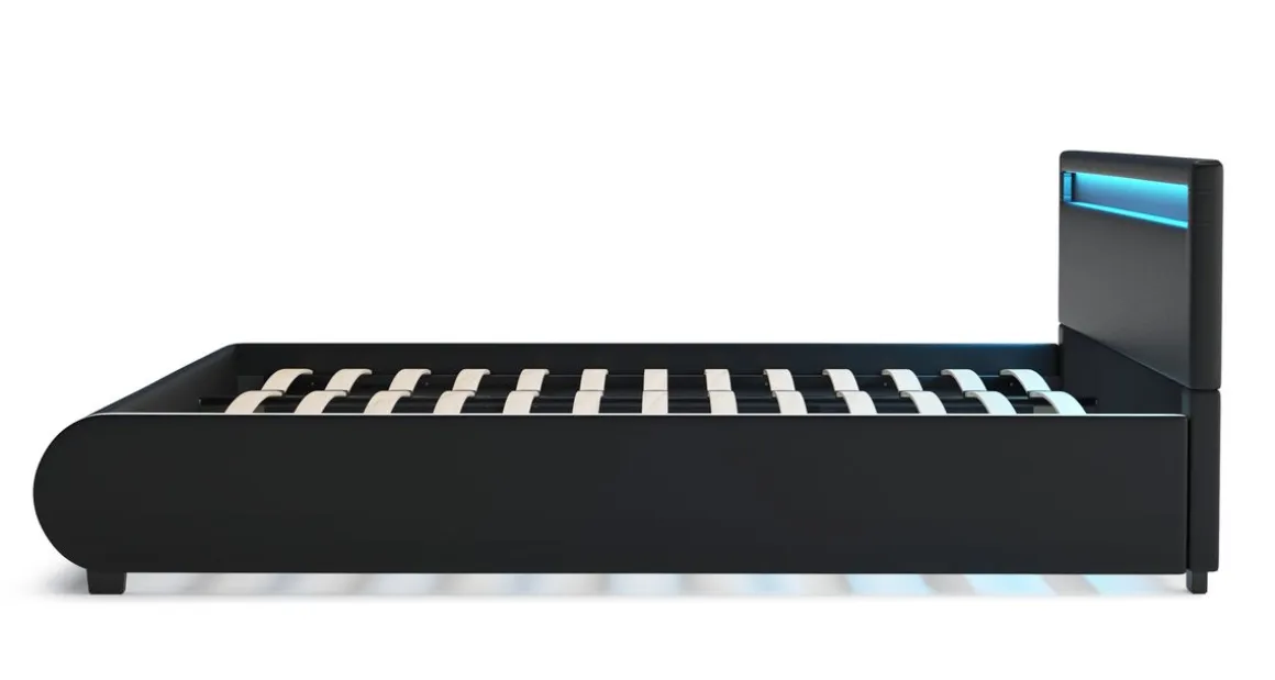 Lederbett LED SIESTA 180 x 200 cm schwarz