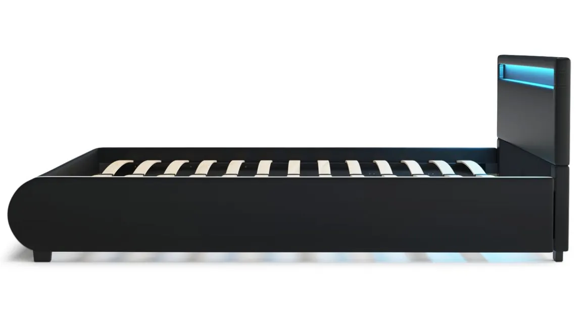 Lederbett LED SIESTA 160 x 200 cm schwarz