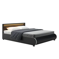 Lederbett LED SIESTA 160 x 200 cm schwarz