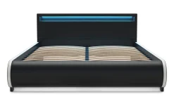 Lederbett LED SIESTA 160 x 200 cm schwarz