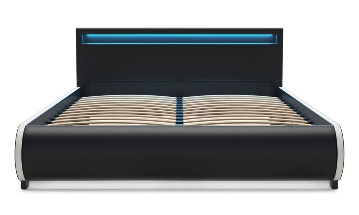 Lederbett LED SIESTA 160 x 200 cm schwarz