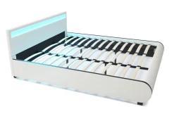 Lederbett LED SIESTA 180 x 200 cm weiss