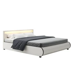 Lederbett LED SIESTA 180 x 200 cm weiss