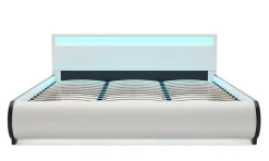 Lederbett LED SIESTA 180 x 200 cm weiss