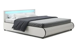Lederbett LED SIESTA 180 x 200 cm weiss