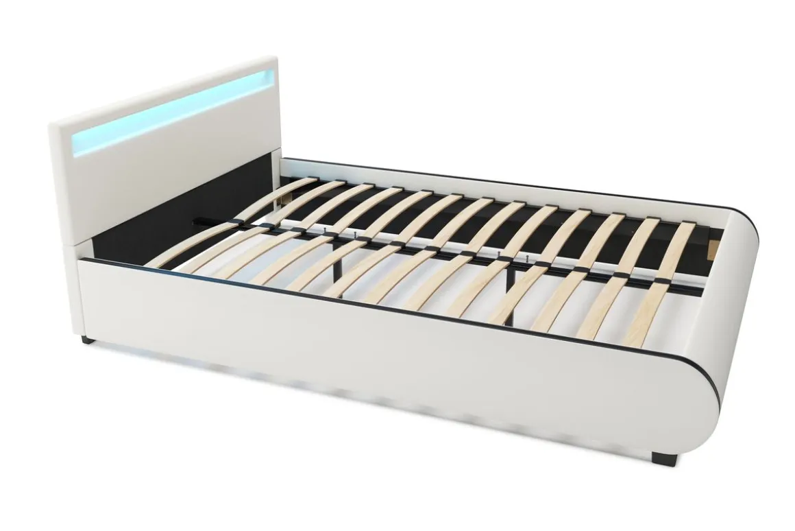 Lederbett LED SIESTA 140 x 200 cm weiss