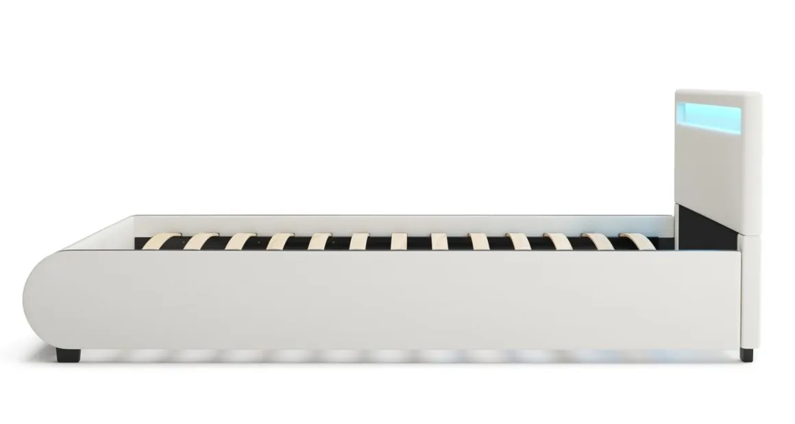 Lederbett LED SIESTA 140 x 200 cm weiss