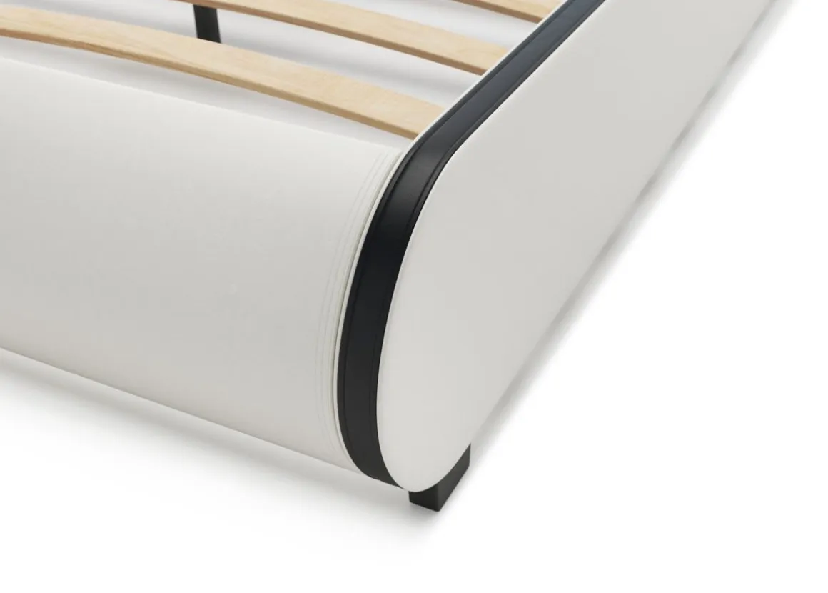 Lederbett LED SIESTA 140 x 200 cm weiss