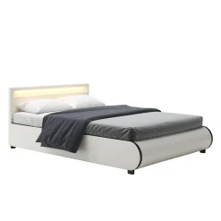 Lederbett LED SIESTA 140 x 200 cm weiss