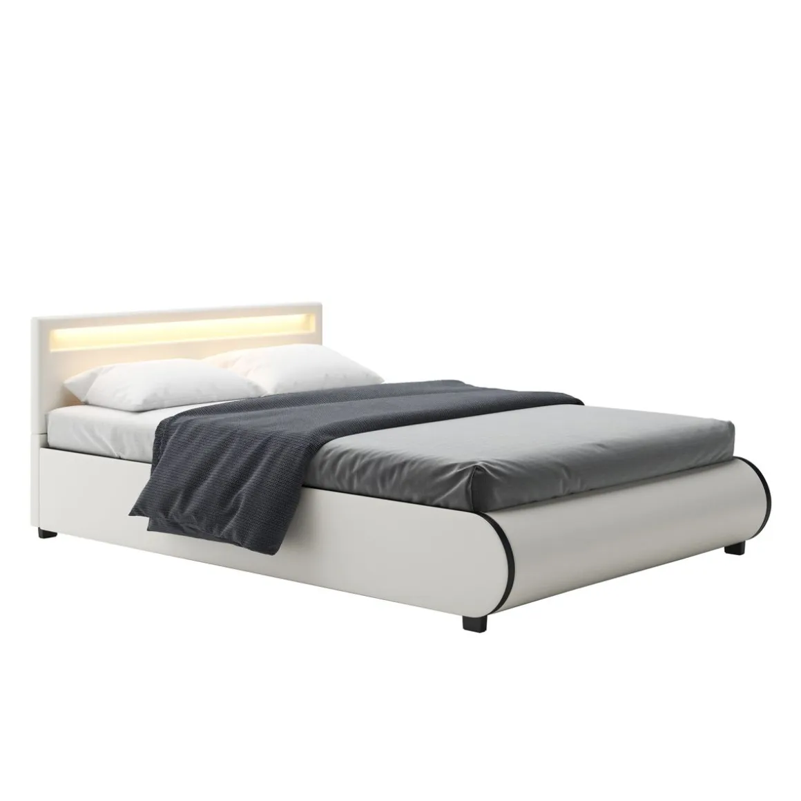 Lederbett LED SIESTA 140 x 200 cm weiss
