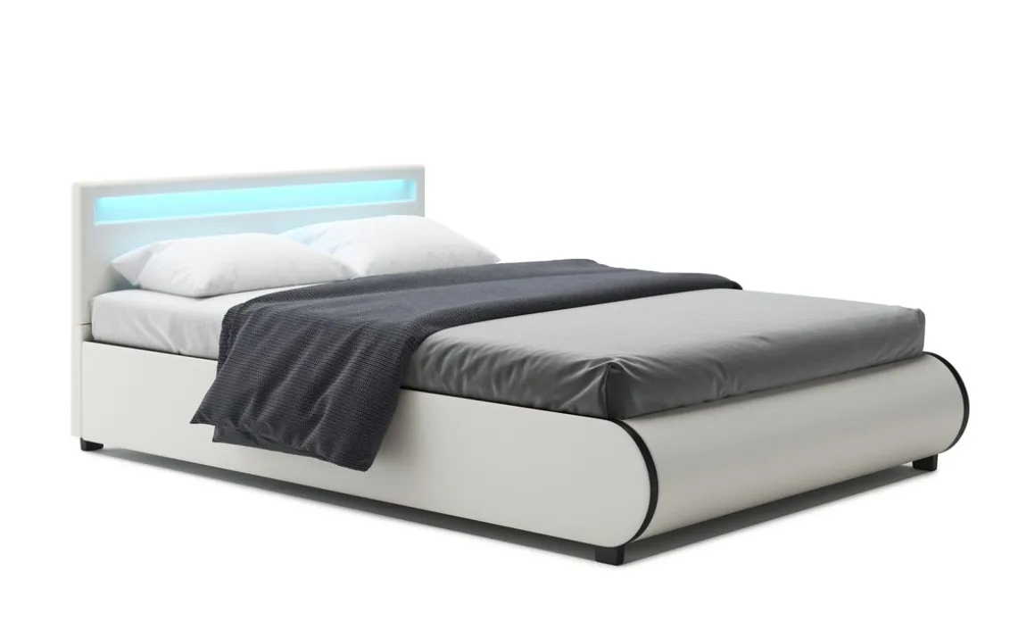 Lederbett LED SIESTA 140 x 200 cm weiss