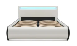 Lederbett LED SIESTA 140 x 200 cm weiss