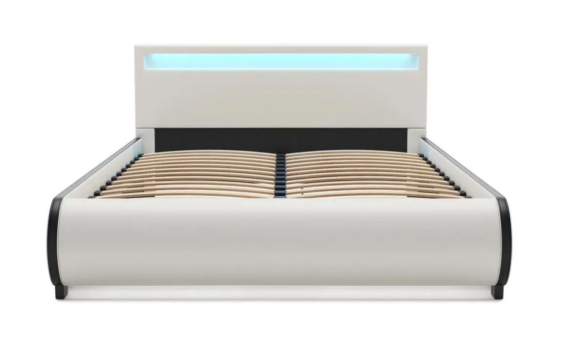 Lederbett LED SIESTA 140 x 200 cm weiss