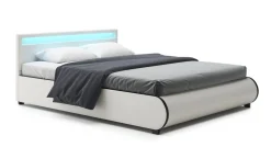 Lederbett LED SIESTA 160 x 200 cm weiss