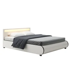 Lederbett LED SIESTA 160 x 200 cm weiss