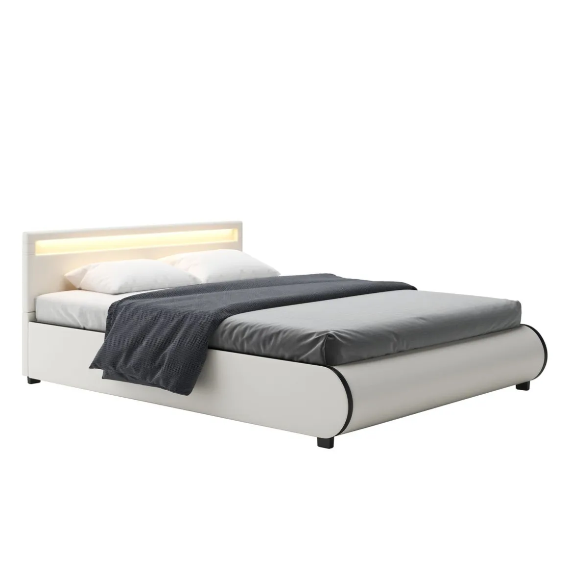 Lederbett LED SIESTA 160 x 200 cm weiss
