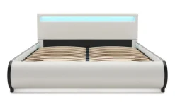 Lederbett LED SIESTA 160 x 200 cm weiss