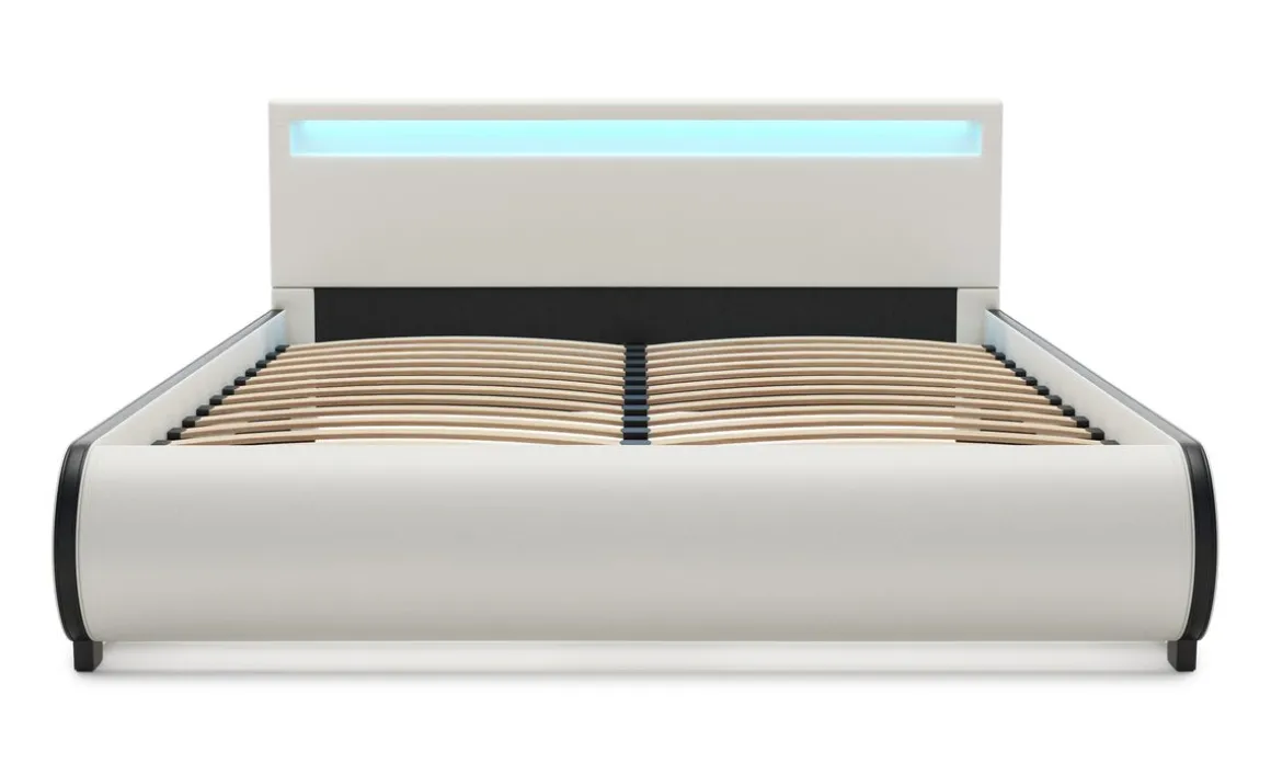 Lederbett LED SIESTA 160 x 200 cm weiss