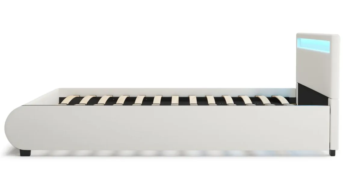Lederbett LED SIESTA 160 x 200 cm weiss