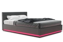 Lederbett LED STARDUST 140 x 200 cm grau