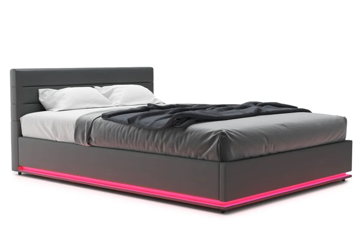 Lederbett LED STARDUST 140 x 200 cm grau