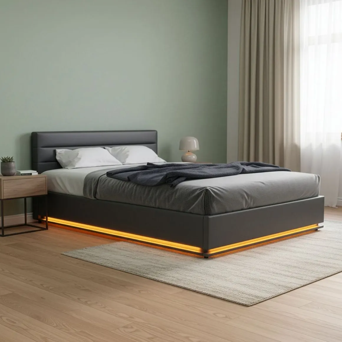 Lederbett LED STARDUST 140 x 200 cm grau